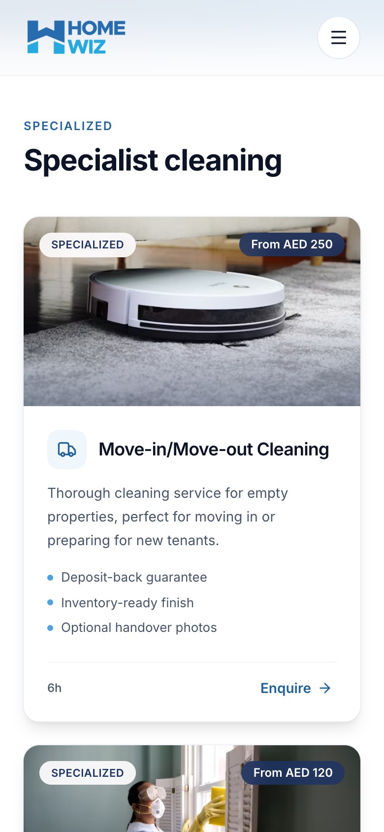 HomeWise on a phone — Explore services